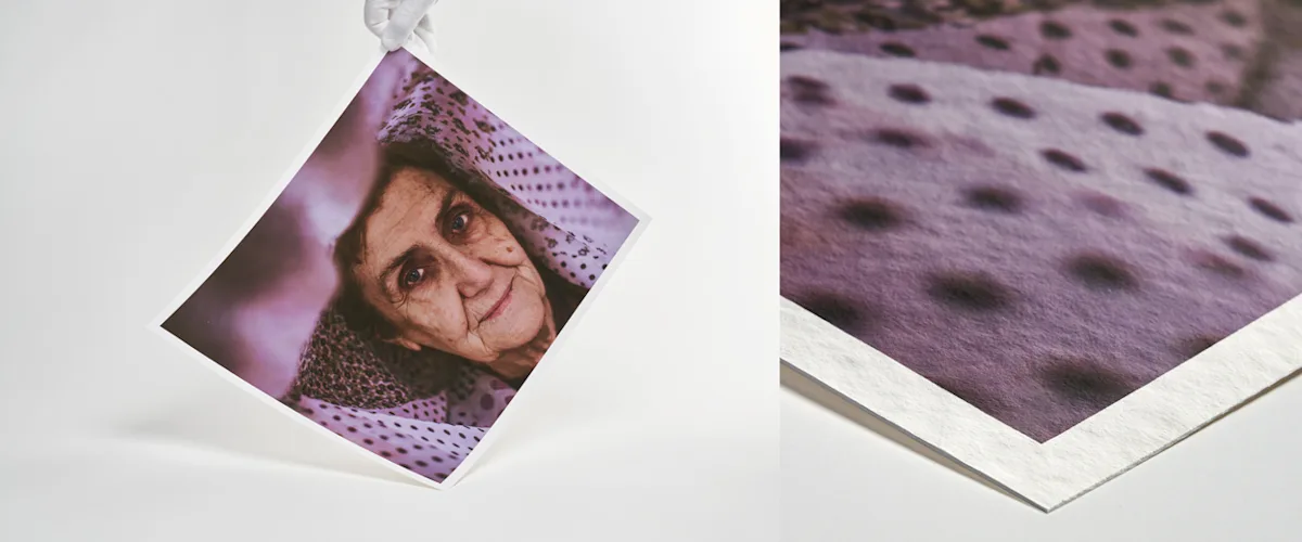 PDP | Hahnemühle Fine Art Print | Image Slider Section | Slide #4 | Media #1 close up of fine art print on hahnemühle torchon paper.