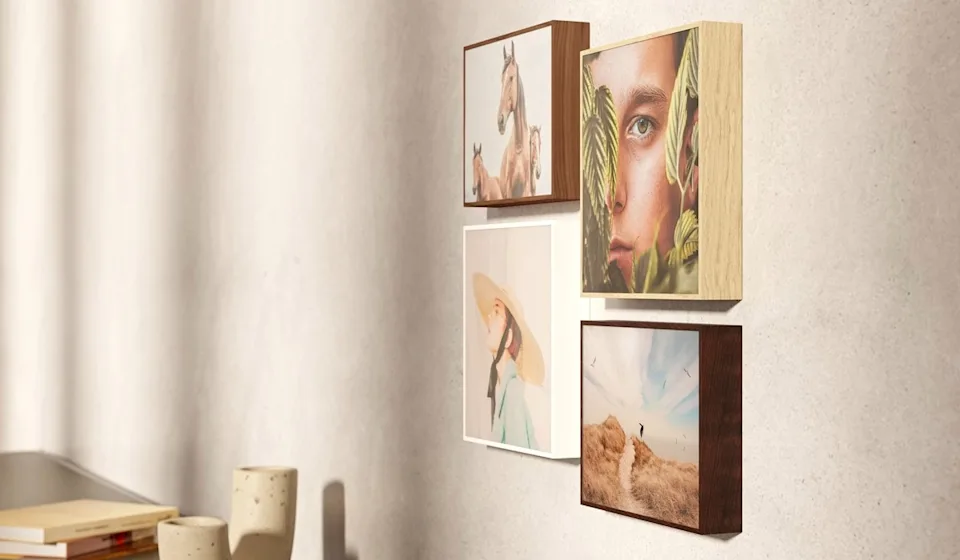 Home US | Image Grid | Inspiration Boxes | ArtBox Gift Edition 4 artboxes hanging on a wall shown from the side to display the depth.