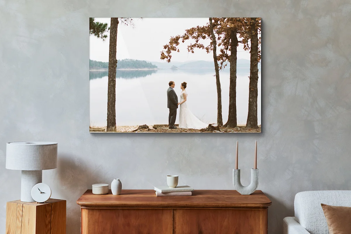 SEA | CDP | Wedding | Big Picture Slider | Product Selection | Slide Wall Art Unframed | Image wall art hanging on a wall with wedding couple motif on it.