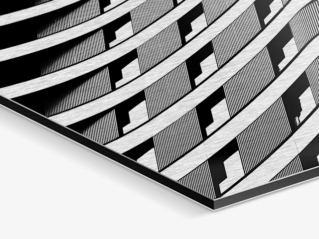 Direct Print On Brushed Aluminum Close up of a House facade on a Direct Print on brushed Aluminium in silver.