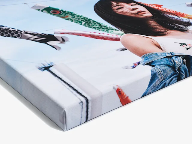 PDP | Matte Canvas On Stretcher Frame | Product Selector Section | Media #2 Close up of a portrait of a woman as matte canvas print on stretcher frame.