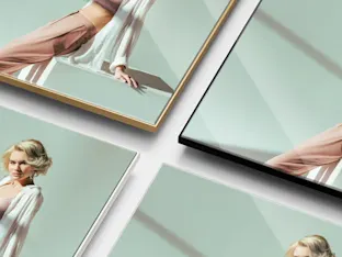 PDP | Acrylic Print With Slimline Case | Product Selector Section | Media #3 Close up of four Acrylic Prints With Slimline Case with white, black, silver and gold colors.