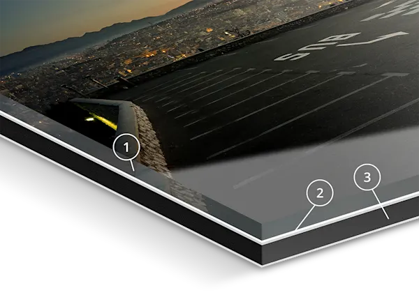 WhiteWall Masterprint Close-up of a WhiteWall Masterprint with reference arrows 1,2 and 3.