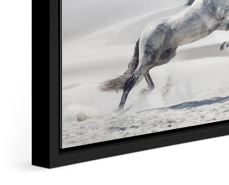 Close-up of standing floater frame Basel 0.59 in. / 15 mm in Black matt.