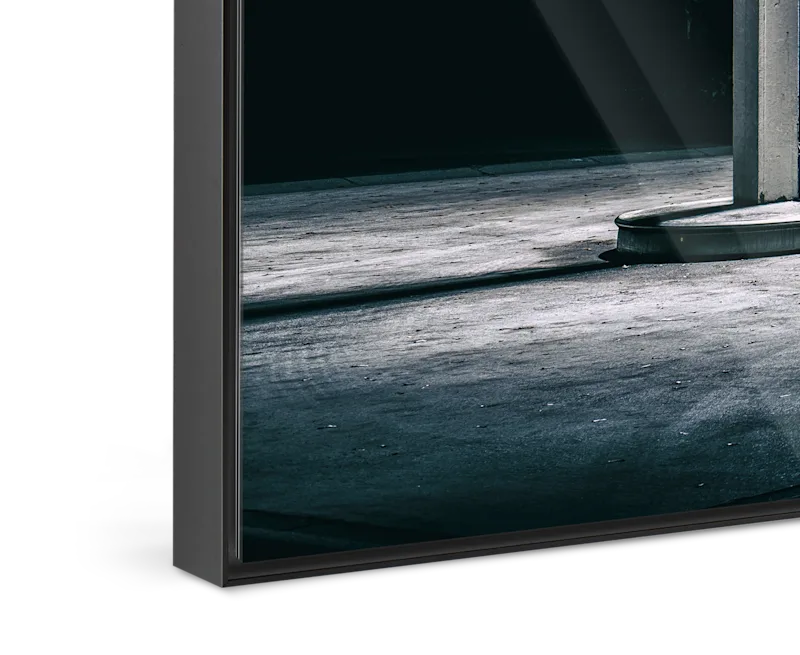 Close up of a night shot of a gas station in an Aluminium ArtBox.