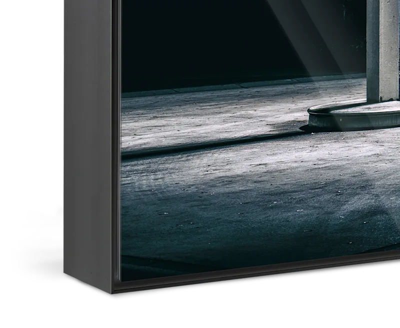 Close up of a night shot of a gas station in an Aluminium ArtBox.