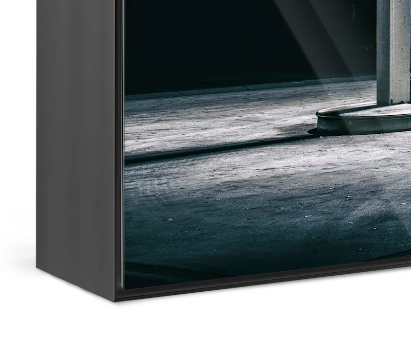 Close up of a night shot of a gas station in an Aluminium ArtBox.