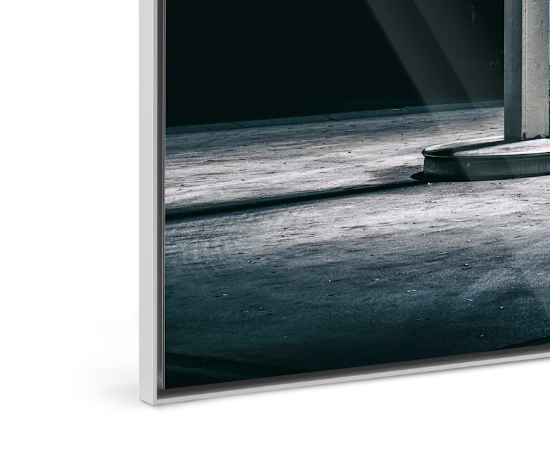 Close up of a night shot of a gas station in an Aluminium ArtBox.