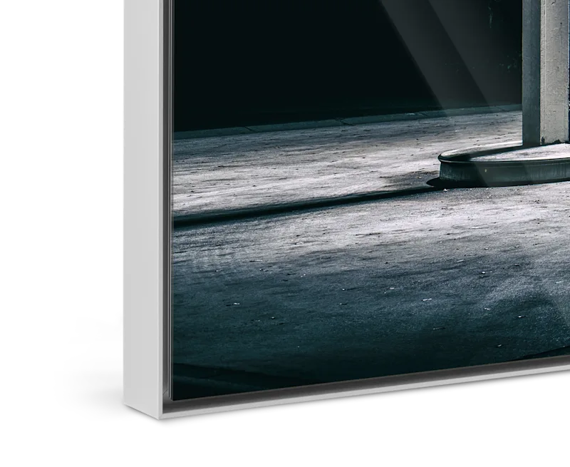 Close up of a night shot of a gas station in an Aluminium ArtBox.