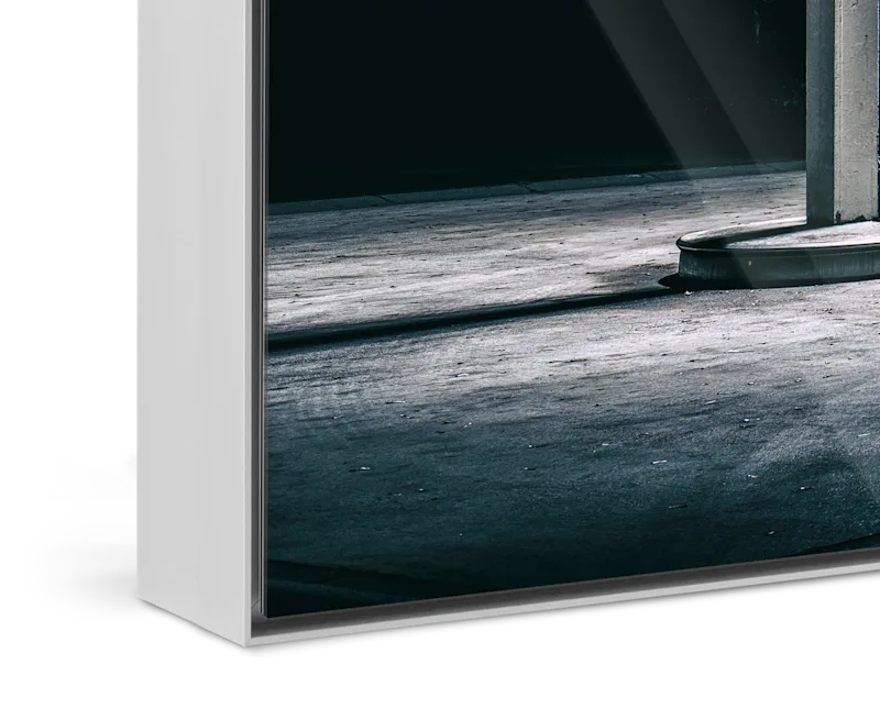 Close up of a night shot of a gas station in an Aluminium ArtBox.