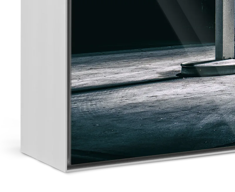 Close up of a night shot of a gas station in an Aluminium ArtBox.