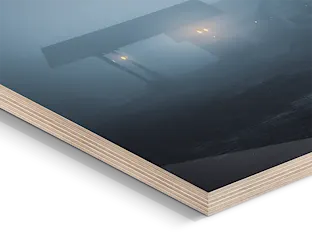 GLOBAL | Product Tiles Section > Original Photo Print On Wood | Media #1 Close up of a corner of an Original Photo Print On Wood.