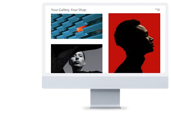 Shopify | Asset | Online gallery Computer screen with online gallery, three photos are visible.
