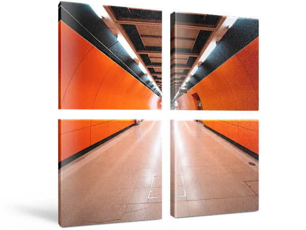 PDP | Multi Panel Wall Art | Images Text Section > Canvas | Media #1 View into an underground tunnel. The whole picture is divided into four parts.