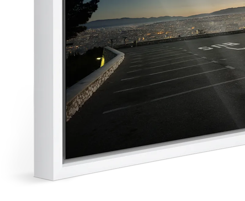 Close-up of the master print with Basel frame 15mm in white maple.