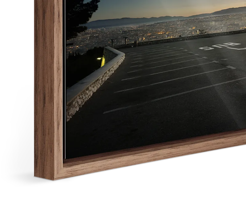 Close-up of the master print with Basel frame 15mm in walnut.