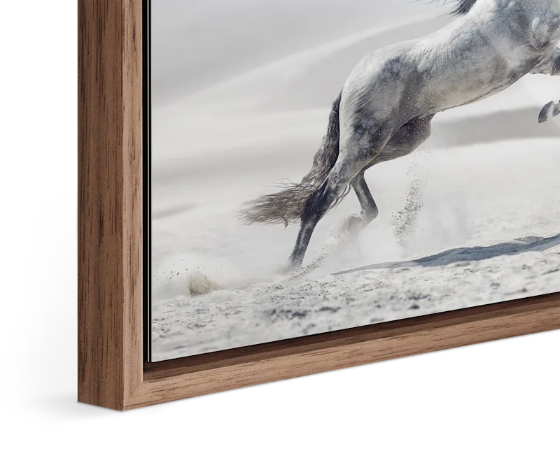 Close-up of standing floater frame Basel 0.59 in. / 15 mm in Walnut.