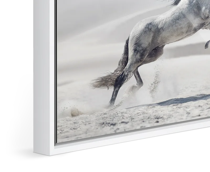 Close-up of standing floater frame Basel 0.24 in. / 6 mm in Alder brown.