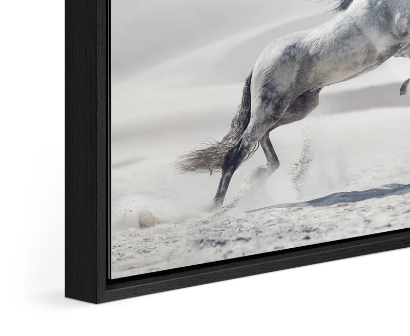 Close-up of standing floater frame Basel 0.24 in. / 6 mm in Black Oak.