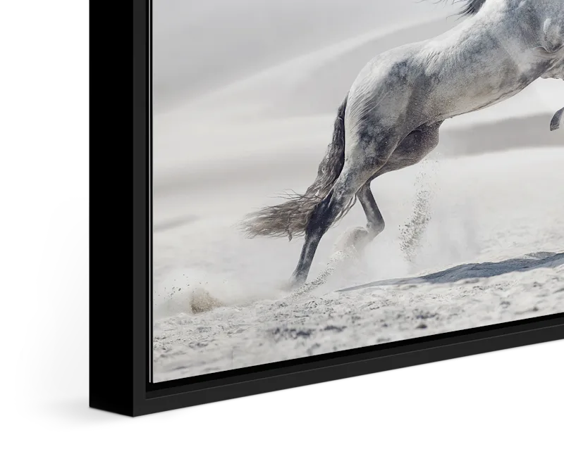 Close-up of standing floater frame Basel 0.24 in. / 6 mm in Black matt.